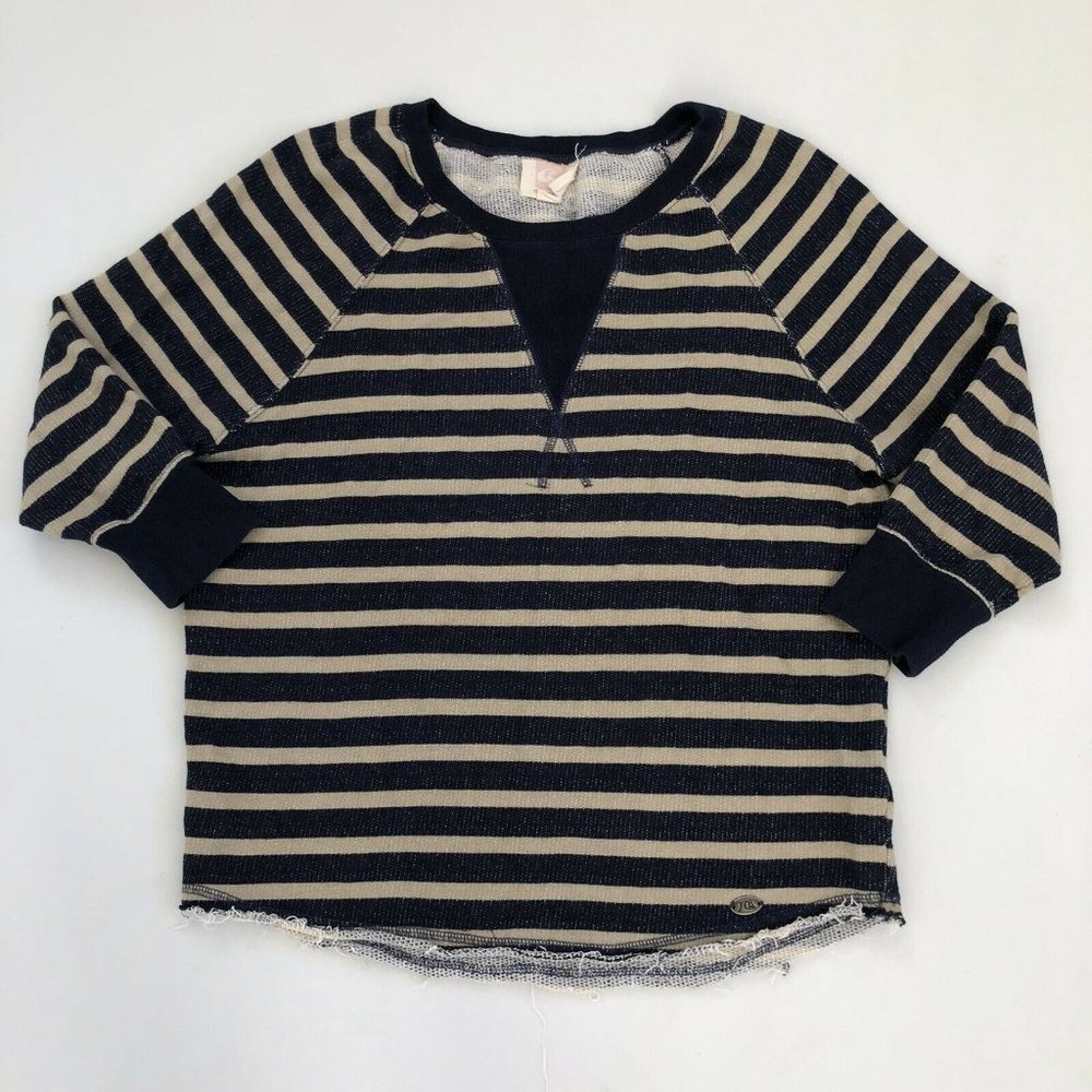 Quiksilver Women's Blue Striped Sweater Long Sleeve Medium Wash Reg Fit Large L